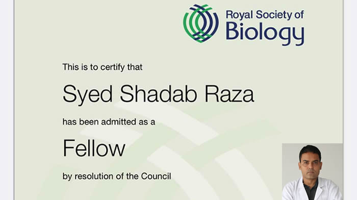 The United Kingdom Royal Society of Biology elected Dr. Syed Shadab Raza